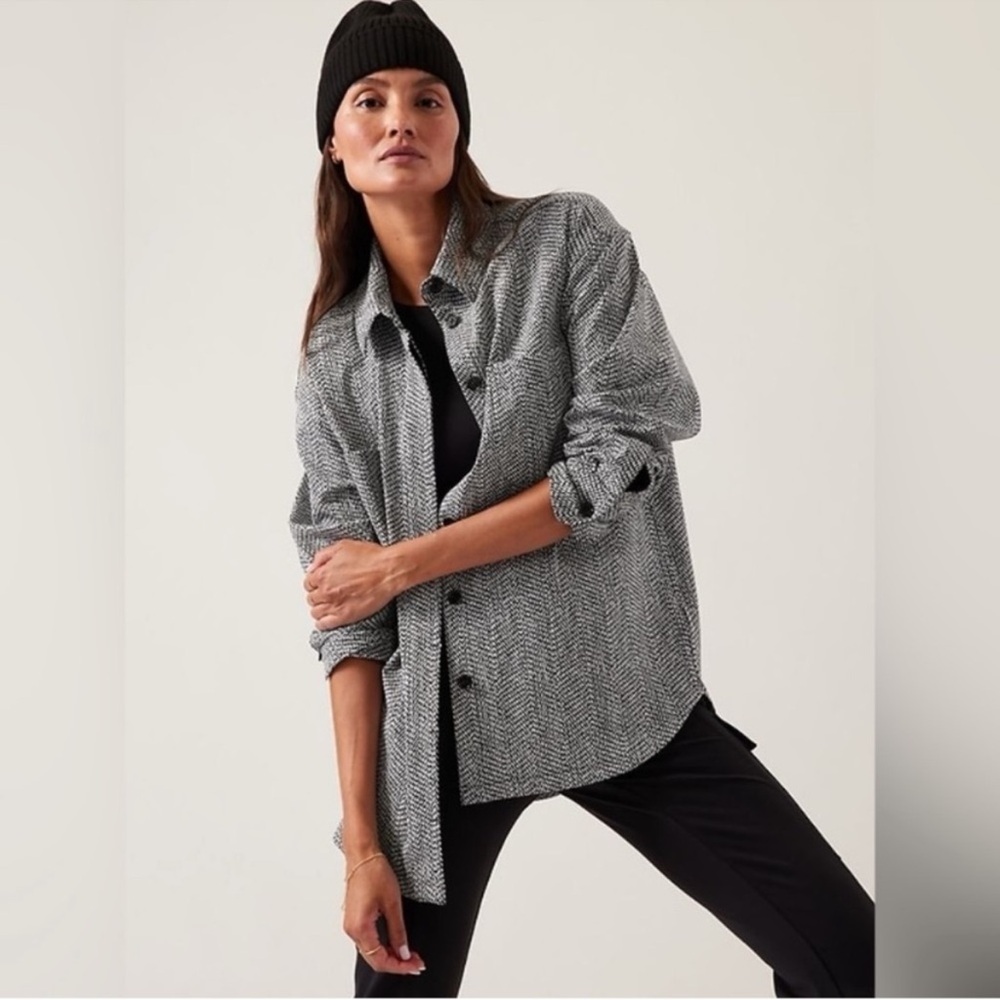 ATHLETA Textured Shirt Jacket Black White Size Small